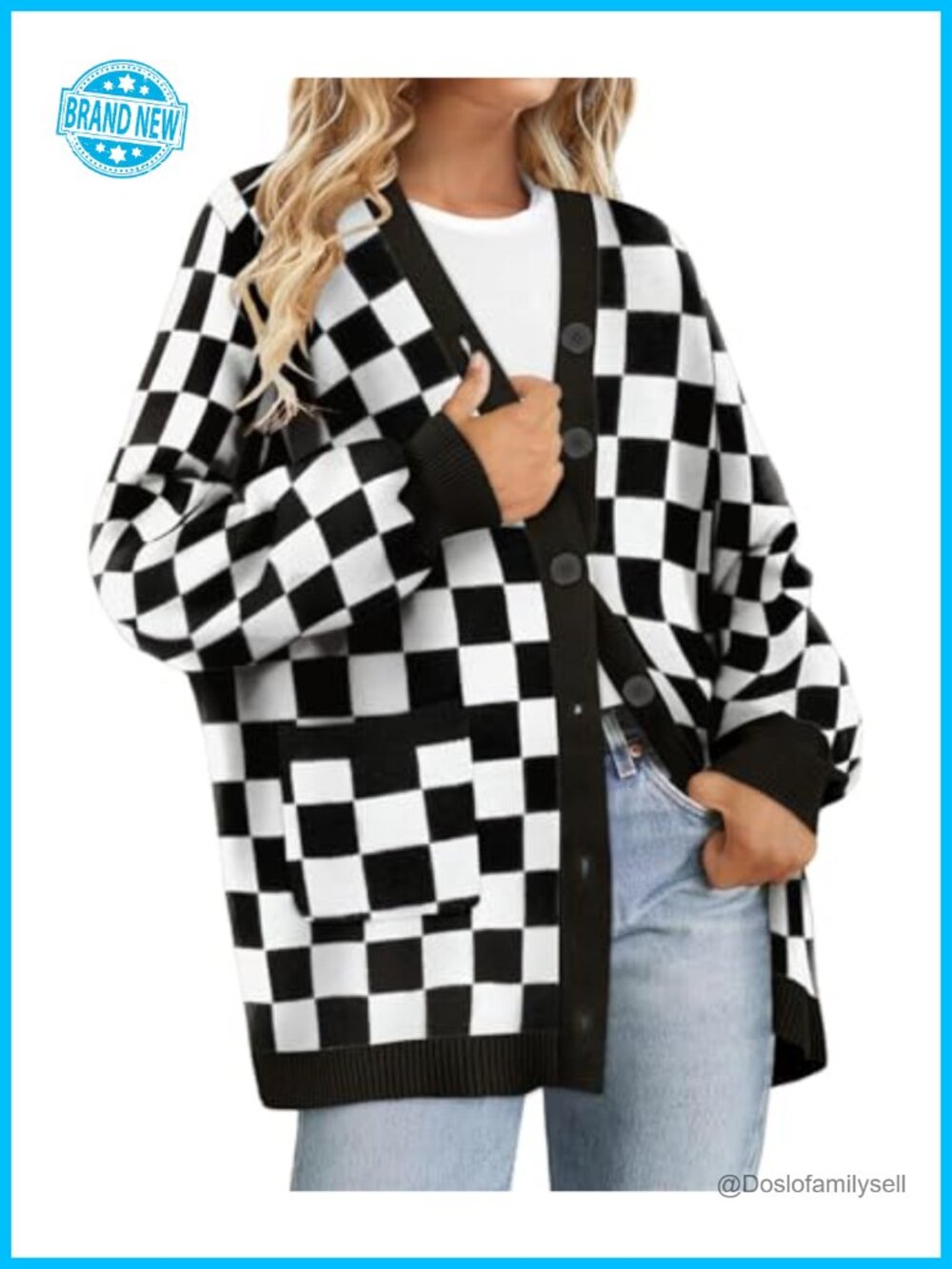 Plus Size Open Front Button Up Cardigan Oversized Knit Sweater Coat with Pockets